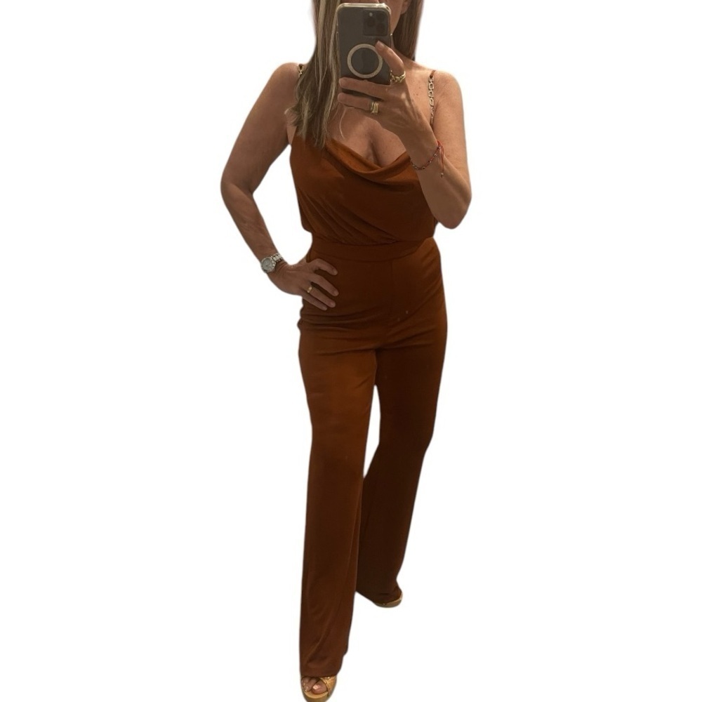 Jason Wu Emmett Brown Cowl Neck Sleeveless Jumpsuit.Size M